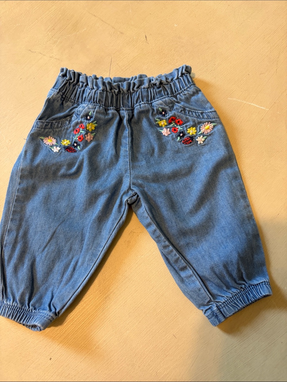 Carter's Blue Denim Jogger Pants with Floral Embroidery NB Adorable